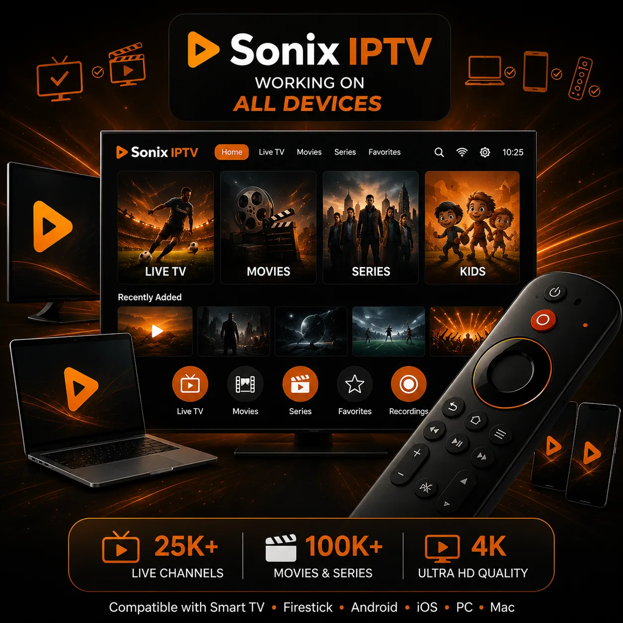 Sonix IPTV streaming on Smart TV, Firestick, Android, iOS, PC and Mac